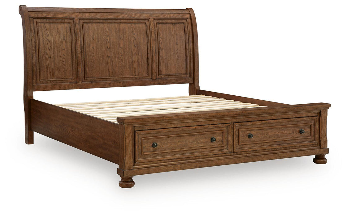 Zackaryn - King Sleigh Storage Bed - Warm Brown