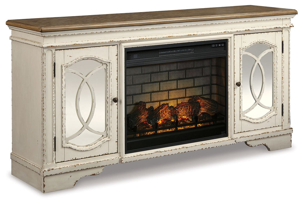 Realyn - 2 Pc. - 74" TV Stand with Electric Infrared Fireplace Insert - Chipped White