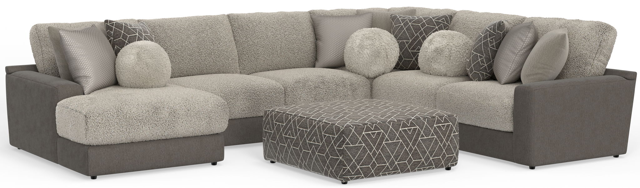 Canyon - 4 Piece Sectional With Cuddler Seat Cushions, Included Accent Pillows And Cocktail Ottoman (Left Side Facing Chaise) - Umber